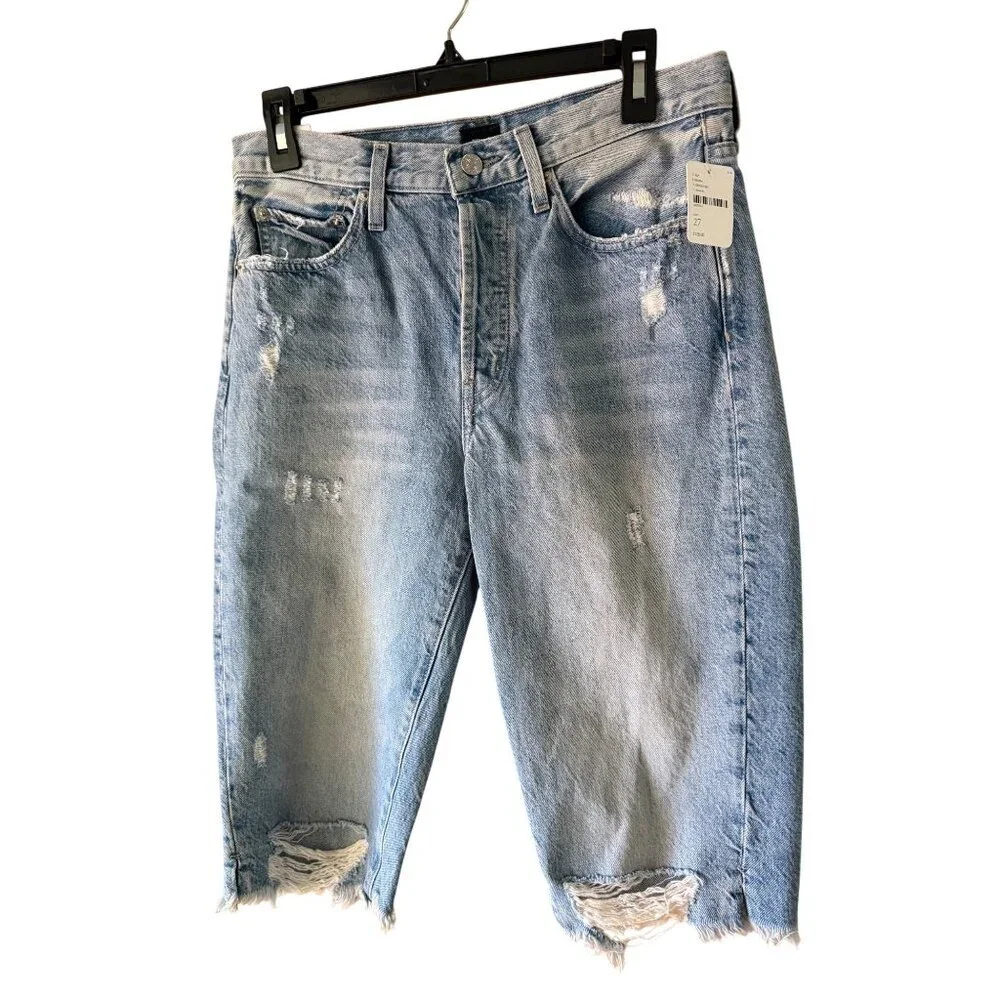 Edwin X Free People Womens Size 27 Blue Cai Long Whiskered Denim Shorts New